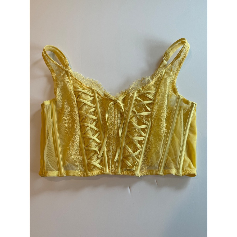 Victoria's‎ Secret Yellow Lace Corset Bustier Top L/G Floral Mesh Boning